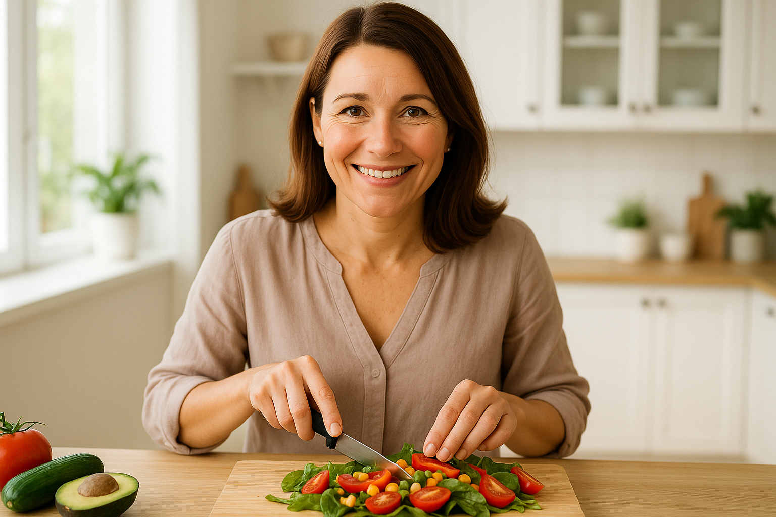 Dr. Olivia Carter preparing healthy food